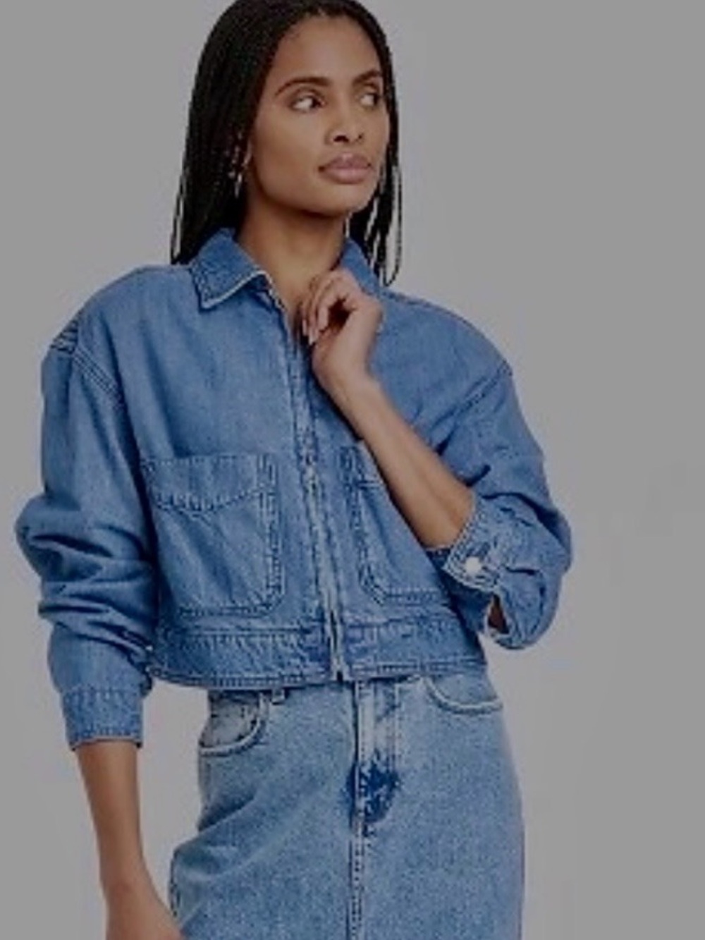 Universal Thread Cropped Zip-up Denim Jacket